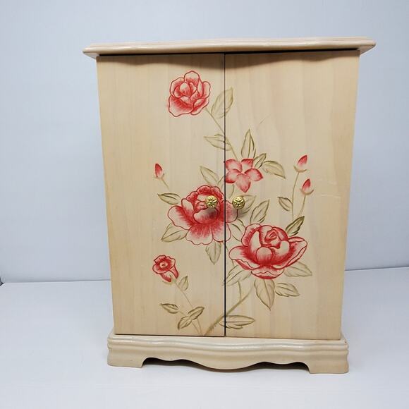 Wooden Floral lacquered open front jewelry box in good used condition - Picture 1 of 9